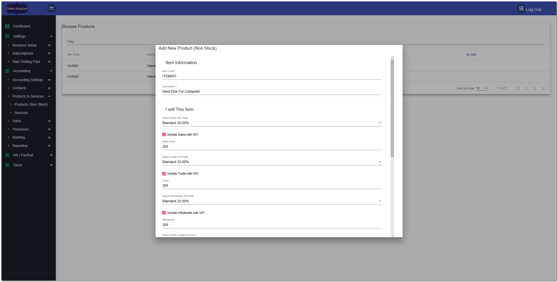 1. Client area